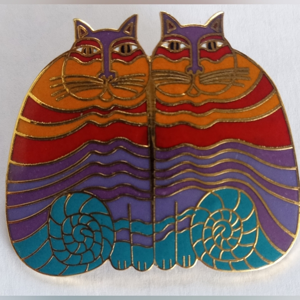 Lauren Burch Rainbow Cats Vintage Cloissane Enamel Gold Plated Pin/Brooch